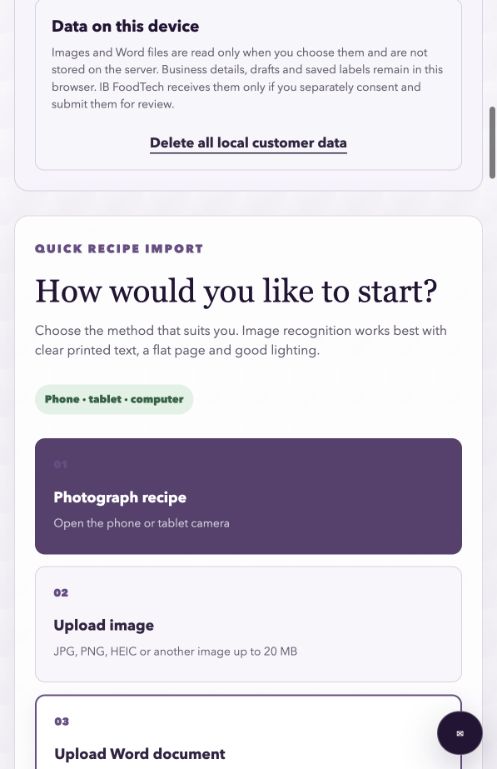 Food Label Helper guided workflow