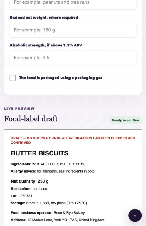 Food Label Helper final confirmation step